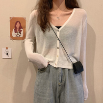 Ice silk sunscreen clothes womens summer thin 2021 new shawl outer knitted cardigan short spring and autumn jacket blouse