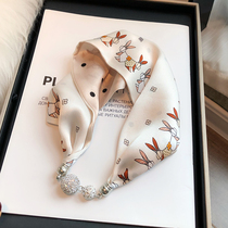 Hundred white silk scarf female 2023 new neckchain magnetic button pendant neck vertebrae 100 % sand silk small tissue