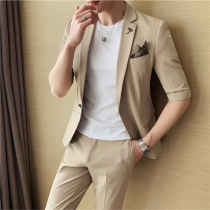 Summer leisure short sleeve suit suit men slim handsome seven-point sleeve ankle-length pants small suit mid-sleeve sleeve trend Korean version