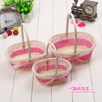 Material big flower basket flower basket rattan portable red pastoral wind small blue bread basket straw basket