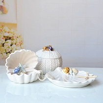 Mediterranean ceramic coral storage box ornaments Simple style shell ocean jewelry box Conch decorative jewelry box