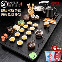 A complete set of Purple sand Kung Fu tea set Home living room office automatic water supply integrated solid wood tea tray tea table