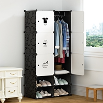 Plastic wardrobe for adults with double-door clothes locker reinforced thickened bedroom shoe cabinet hanger integrated multi-function