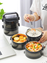 Stainless steel round multi-layered lunch box insulated barrel household office worker portable lunch box portable three-layer lunch box
