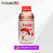 American pursing water Cup children imported TRITAN cute print double cover cartoon oblique straw carrying Cup