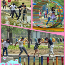 Outdoor water expansion amusement equipment Water park break through equipment Large manufacturers net red bridge equipment Pontoon bridge