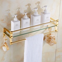 Golden Bathroom Shelve Free to punch wall-mounted glass Makeup Table Toilet Shelve shelf Towel Rack