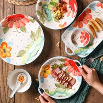 Hand-painted Thyme under Colorful Daily ceramic cutlery Creative Western Dining Tray Breakfast Bowls Noodles Bowl Home Dish Dishes