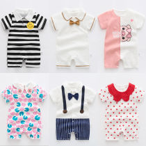 Infant short-sleeved one-piece romper female baby summer climbing clothes Newborn 0-year-old thin section 1 summer dress 3 cotton pajamas