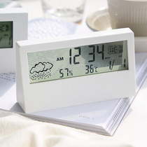  Japanese simple multi-function clock Student electronic clock Bedroom silent weather temperature Dormitory transparent Nordic alarm clock