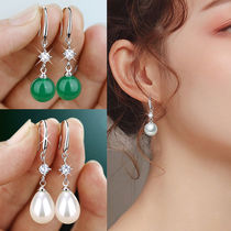 2021 new earrings buy one get one free Japanese and Korean silver hook pearl jade diamond agate send mother earrings jewelry female
