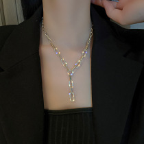 European and American fashion exaggerated personality necklace set with diamonds Geometric necklace Retro full diamond net red temperament design sense item decoration female
