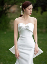 Light wedding dress new satin simple Moren line tour shoot door yarn Heben Super fairy bride chest big bow dress