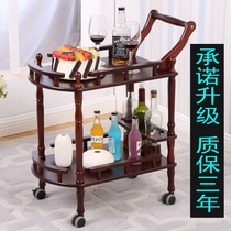 Hotel restaurant food delivery truck Solid wood double-layer trolley Household European-style tea cart Beauty 4s shop mobile trolley