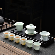 Yingqing Kung Fu tea set Household meeting set White porcelain gold cover bowl Celadon tea cup Chinese gift