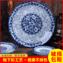 Blue and white porcelain plate set household bone porcelain soup plate fish plate rice plate dish combination tableware can microwave plate creative