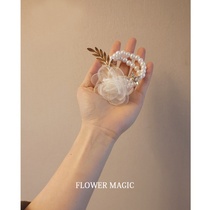 Beige hipster Pearl Bracelet Beauty Brides Sisters Unity Party Wedding Wrist Flower Hand Flower
