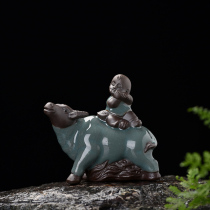 Jushunyuan purple sand monk tea pet creative shepherd boy riding cow tea table tea ceremony decoration ornaments fish tank Gardening Landscape