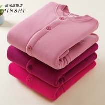 Middle-aged and elderly cardigan thermal underwear winter three-layer cotton womens one-piece autumn coat old man thickened pure cotton autumn