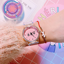 Idol trainee Cai Xukun Chen Linong same watch female students Korean version of simple transparent pink girl heart