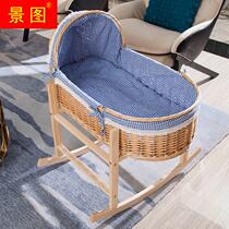 Fuji baby cradle bed Newborn with handlift basket car load pacifier sleeping basket baby bed cradle cradle wood