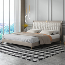 Bed Light luxury modern Nappa leather bed Leather bed style double bed Master bedroom Simple soft bag bed Wedding bed Small apartment leather bed