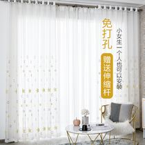  Free telescopic rod punch-free installation curtain screen 2021 anti-mosquito Nordic simple bedroom bay window living room partition screen curtain
