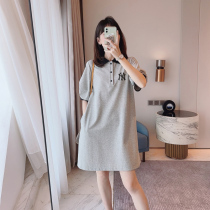 2021 New pregnant women Summer cotton POLO collar dress Korean version of long loose top lapel dress
