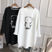 Pregnant womens autumn and winter coat thickened cotton grinding medium and long Korean version of loose large size long sleeve T-shirt fashion tide