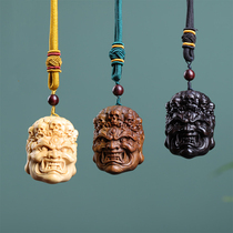 Green sandalwood Black sandalwood boxwood carved motionless Ming King Buddha head Hand handle Men and women play with pendant pendant Big black sky