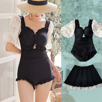 2021 new one-piece swimsuit skirt belly slimming black conservative swimsuit seaside with chest pad to cover meat summer
