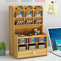 Multifunctional office home wooden file desktop pen holder storage box DIY Assembly stationery box