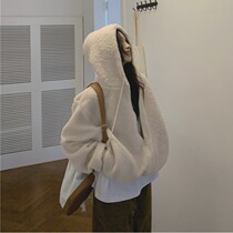 Xiaoxi 2021 Autumn New Harbor wind loose thin thick lamb wool zipper hooded coat women