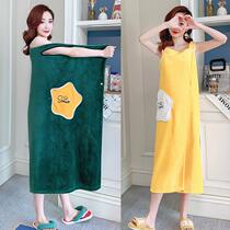 Bath towel cute ins Wind sling nightgown bathrobe female students can wear large size absorbent quick-drying cotton autumn and winter