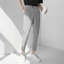 Summer thin light mature wind drape trousers mens loose ankle-length pants tide straight tube light luxury casual suit pants wear