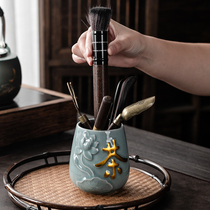 Ceramic tea ceremony six gentlemen ebony black sandalwood pure copper tea clip tea spoon tea ceremony set ornaments zero matching kung fu tea set accessories