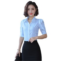 White shirt womens five-point sleeve middle sleeve V-neck summer work clothes overalls half sleeve slim shirt Female student Korean version