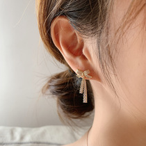 Silk design full of diamond bow earrings Net red elegant earrings female