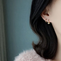 Korean version of a two-wearing diamond earrings female 925 silver pin ins niche design students simple geometric earrings