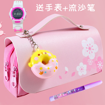 Net red decompression pen bag Primary School students female simple large capacity multifunctional stationery box ins tide day cute girl heart pencil box junior high school students pen case double canvas stationery bag hipster