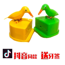 Shake-in-style Smart Toothpick Jar Cute Little Bird Toothpick Box Cylinder Press-Pressure Toothpick Box Home Living Room Containing Box