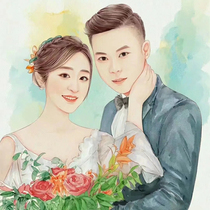 Hand-painted wedding photo cartoon head Q version real character couple cartoon realistic wedding ceremony invitation Cambodia design customization