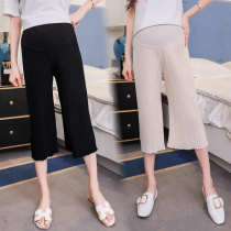 2020 pregnant women summer dress loose wide leg pants fashion large size loose pleated chiffon pregnant women seven points leggings outside wear
