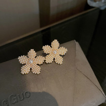 925 Silver Needle Korea East Gate Pearl Flower Earrings Net Red Temperament Earrings Fashion Simple Personality Tide Earrings