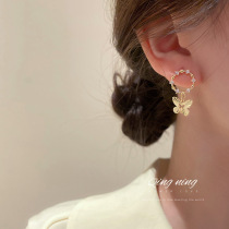 Real Gold plating 925 silver needle Korean personality diamond butterfly earrings short earrings simple fresh earrings female