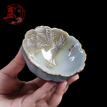 LO GULEYA Ru kiln open sheet Jianchun pure handmade ice cracking glazed hand-painted ceramic Gongfu Tea Cup host Pink Cup
