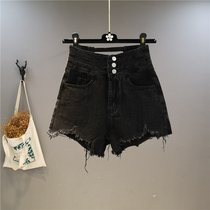 European station net red high waist burr wide leg denim shorts womens 2021 summer A word wild style black hot pants