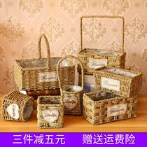 Flower pot straw woven flower basket rattan dried flower vase carrying bamboo basket decoration flower arrangement small flower basket ornamental fruit basket?