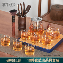 Glass tea set kung fu tea cup tea table simple living room office bubble teapot thick heat-resistant household set