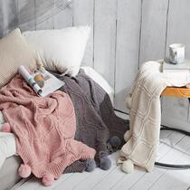 Net red Nordic chenille knitted air-conditioning cover blanket sofa shawl decoration thick wool woven ball ball blanket nap